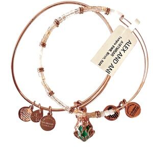 Alex and Ani Expandable Wire Bracelets Rose Gold One Frog One NWT Glass Beads